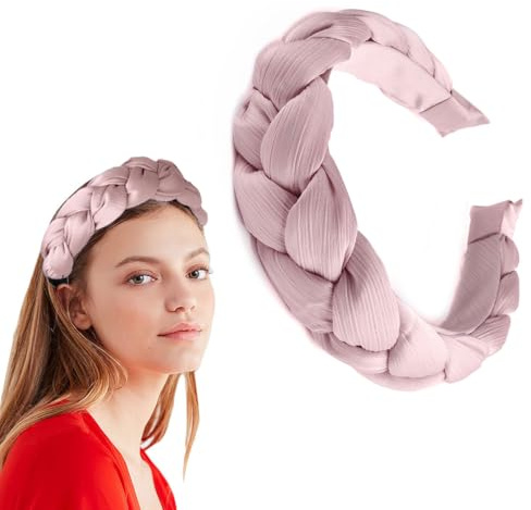 YUZNA Diadema Trenzada para Mujer Rosa Ancho Cinta para la Cabeza para Dirndl Trajes Tradicionales Accesorio de Pelo para Oktoberfest
