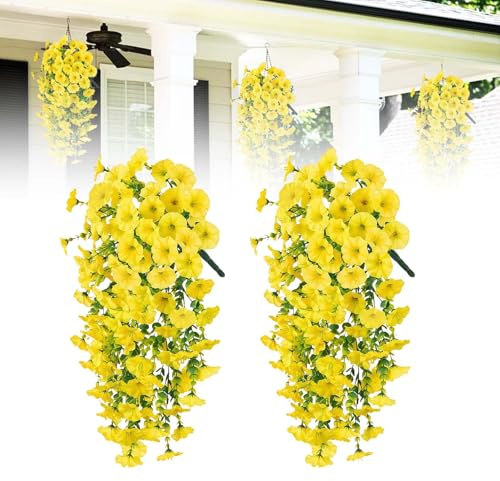 LUMOOM 2 PièCes Plantes Suspendues Artificielles, Plante Artificielle PéTunia, 76 Cm De Fleur Artificielle RaccrochéE Et Du Balcon, DéCoration De Plantes Suspendues, Pour La DéCoration Du