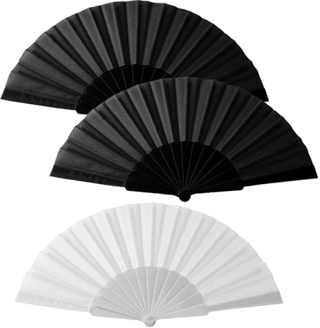 3 Pcs Solid-colored Hand Fan Folding,Plain-colored Folding Hand Fan,Plastic Flat Hands Fans Paper,for Wedding, Party, Dance Performance, Role Play, Home Decor,Gift Giving(Black and White)