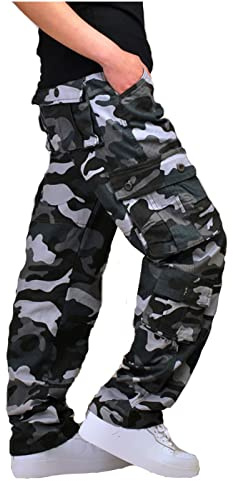 Combat Trousers for Men UK Camo Work Trousers Multi Pocket Loose Fit Cargo Pants Baggy Camouflage Tactical Pant Military Durable Bottoms Outdoor Climbing Fishing Clothes S-4XL