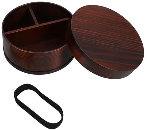 SOLUSTRE Boîte à Bento Japonaise Ronde 14,8x6 Cm En Laque Traditionnelle Boîte à Lunch En Bois Portable Multifonction Pour Repas Pique-niques Déjeuner Quotidien