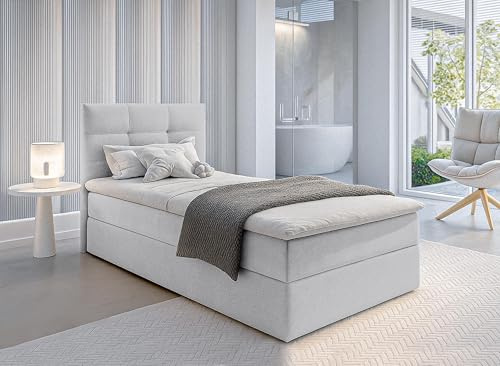 AXLIVING Stauraum Boxspringbett Grau 100x200 Bett Geceteni Gasfeder