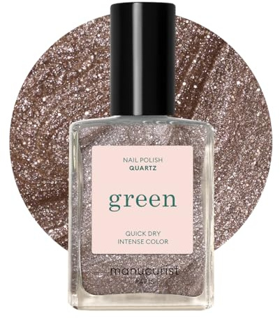 Manucurist Green™ kvarts – glittrande brunt nagellack snabbtorkande – naturligt klassiskt nagellack 9 fri – vegansk och växtbaserad – manikyr och nagelvård – 15 ml