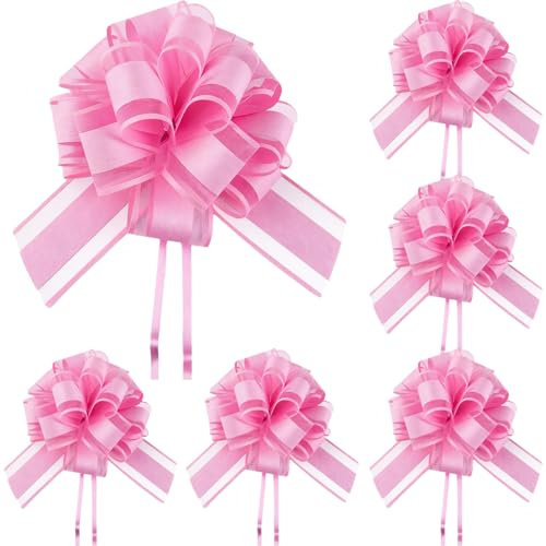 ACKKOR 6 Lazos Grandes para Regalo | Lazos Desplegables | Lazos Rosas | Lazos para Envolver Regalos, Coche, Cestas, Bodas, San Valentín, Cumpleaños, Navidad, Flores (Rosa)