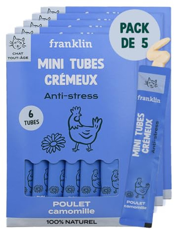 FRANKLIN – Tube Crémeux Chat – Creamy Snack Poulet – 30 Tubes x 15g | Ingrédients 100% Naturels – Texture Crémeuse et Onctueuse – Ultra Hydratant – Faible en Calories – Anti-Stress