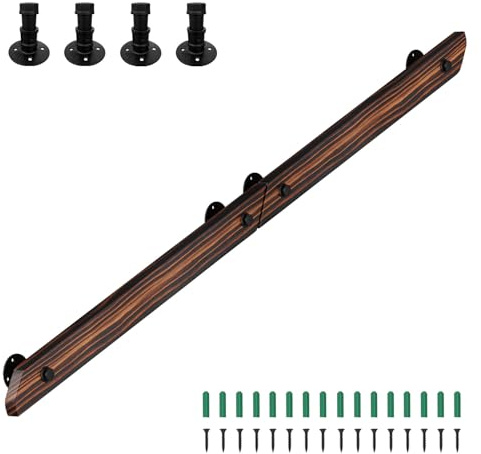 Eikuavons Handlauf Kiefernholz, 180cm Geländer Wandhandlauf Wand Treppe, Rutschfester Holzhandlauf mit Wandhalterungen Montagematerial, Seitliche Montage für Treppen Balkon, Brown