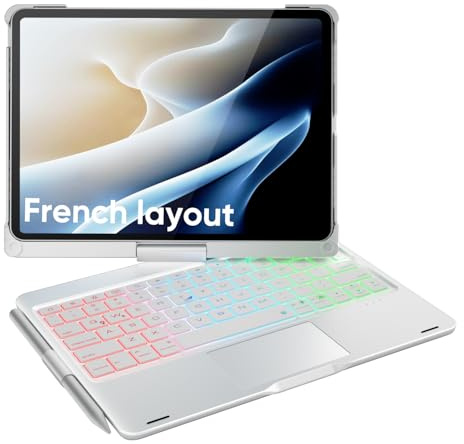 doqo Coque Clavier iPad Air 11 & iPad Pro 11 avec Trackpad,Rotation 360° | Frappe Style Ordinateur Portable,Rétroéclairé,pour iPad Air 11 M4/M3/M2, Air 5/4 & iPad Pro 11 1re–4e Gén avec porte-stylet