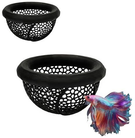 Svävande Betta-kryphålsset, 2-delat, 3D-tryckt akvariumsdekoration med foderring, svart akvariumshammock för räkor, guppies och små fiskar