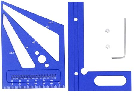 Righello di misurazione multiangolo 3D Strumento quadrato professionale per la lavorazione del legno con 22,5 30 45 60 67,5 Goniometro 90 gradi in lega di alluminio per falegnami (Blu)