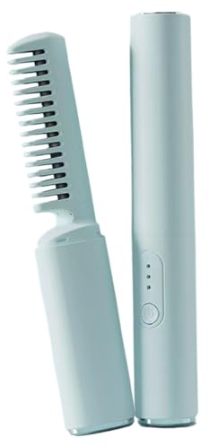 Ceramic Hairdressing Comb Wireless Straightening Comb, Light Blue Portable Ionic Styling Tool with 3 Heat Settings