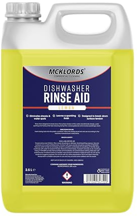 McKLords Commercial - Dishwasher Rinse Aid Lemon, 2.5L - Professional Rinse Aid for Commercial Dishwashers Rapid Drying Streak-Free Finish on Glassware Plates & Cutlery