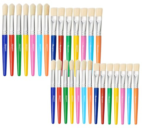 Mcenzinen 28Pcs Kids Paint Brushes Set for Watercolor, Acrylic & DIY Crafts | Children‘s Washable Round & Flat Art Brushes Perfect for School Painting & Home Crafts