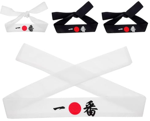 Yardwe Lot de 4 Bandeaux de Karaté Japonerie Ajustables, Couvre-Chefs de Karaté en Tissu Doux, Bandeaux Anti-Transpiration Blanc et Bleu, Accessoires de Costume Samouraï pour Sport