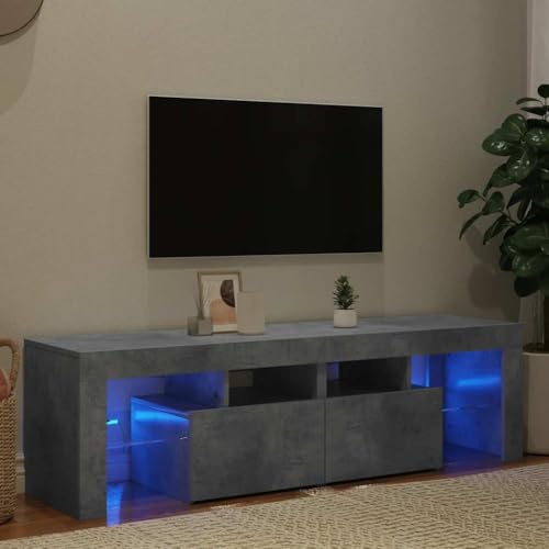 YNGBHFNOP Meuble TV Moderne avec Éclairage LED RGB, Meuble Média Gris Béton 140 cm, Grand Rangement pour Salon et Salle de Jeux, Assemblage Facile