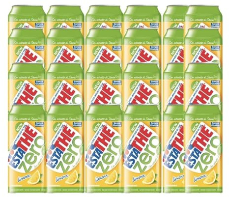 Estathé Zero Limone - Tè Freddo, Senza Zucchero, con Vero Infuso di Foglie di Tè e Succo di Limone, Bevanda Analcolica Senza Glutine, 24 Lattine da 330ml