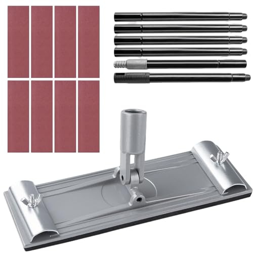 Adjustable Heavy Duty Pole Sander with 160cm Extension Pole &8Pcs Sandpaper | 100/120/180/240/320Grit, Aluminum Alloy, 360° Rotatable Wall Sander, Hand Sander for Floors Wall Ceiling, Without Ladders
