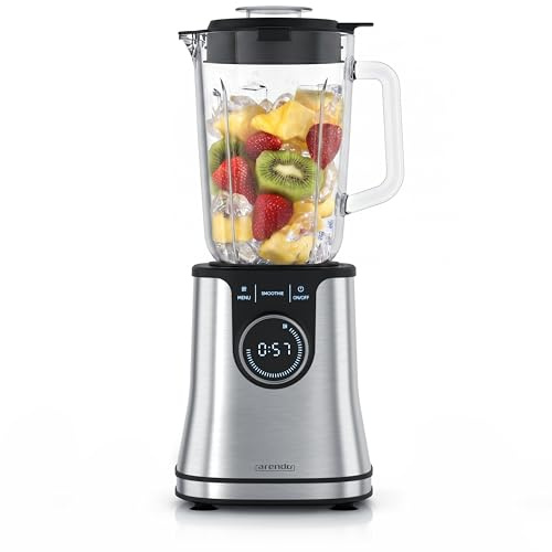 Arendo - Standmixer Glas - Hochleistungsmixer 1400 mit Glasbehälter - 1,7 Liter Glasbehälter – Edelstahl - 3 Programme Ice Crush Smoothie Milkshake – 6-flügeliges Messer – Display