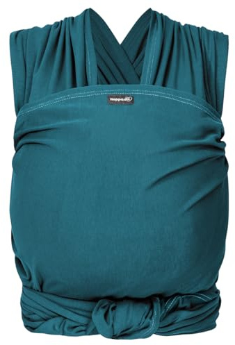 Hoppediz Elastisches Baby-Tragetuch - für Neugeborene ab Geburt (2-9 kg) - aus kbA-Baumwolle - Petrol 4,60 m