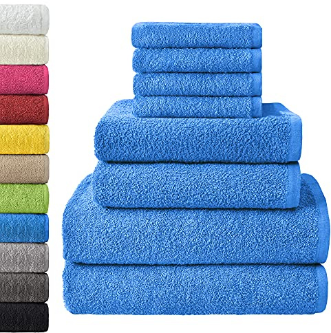 NatureMark - Set di asciugamani a 8 pezzi - 2 asciugamani da bagno, 2 asciugamani per le mani e 4 asciguamani da bidet, Blu Reale