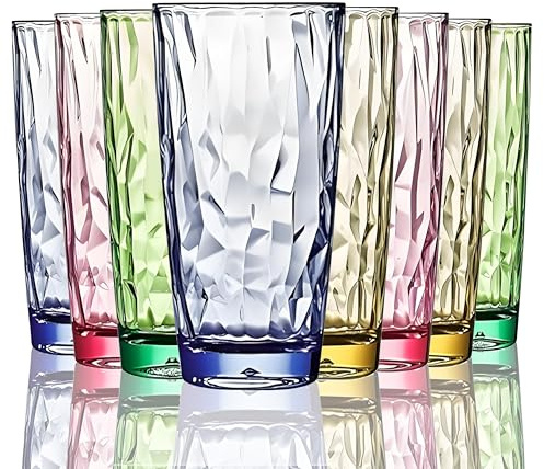 8 Stück 450 ml unzerbrechliche Trinkgläser aus Kunststoff, spülmaschinenfest, BPA-frei, Saft-Gläser, Highball-Wassergläser (4 Farben)