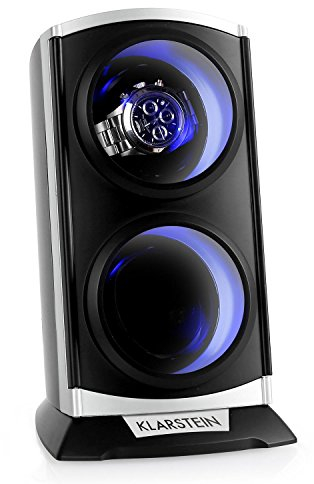 KLARSTEIN Caja Relojes Automáticos, Caja Giratoria Relojes 2 Compartimentos, Cajas para Relojes con Luz, Estuche para Reloj, 4 Velocidades de Rotación, Relojero con Cojines, Watch Winder, Plata