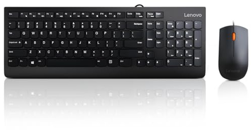 Lenovo 300 USB Combo, Full-Size Wired Keyboard & Mouse, Ergonomic, Left or Right Hand Mouse, Optical Mouse, GX30M39606, Black