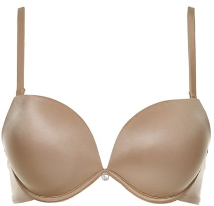 LORMAR Extra Double Reggiseno Fascia Imbottito con Ferretto – Super Push-Up +2 Taglie, Microfibra Lucida Effetto Seta, Spalline Staccabili (Golden Skin, 4B)
