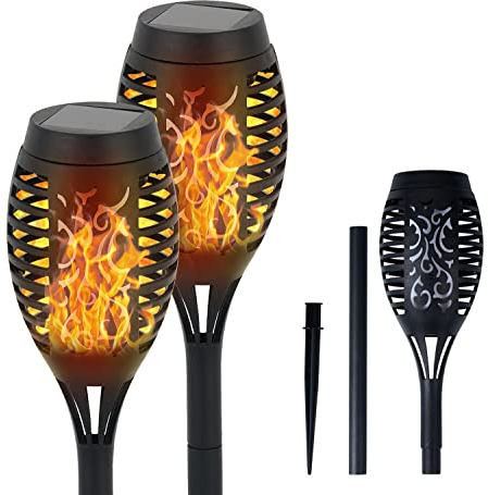 Aiskdan Luci Solare Esterno con Effetto Fiamma, 2 pack LED Solare Torcia Luce, Lampade Solari da Giardino impermeabile IP65 per giardino, portico, prato