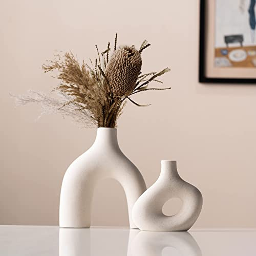 Pevfeciy Vasen Beige Keramik Vase für Pampasgras,24cm Große Vase Set Modern Deko Vasen, Blumenvase Bauernhaus-Tischregal Dekoration,Blumenvasen Boho deko für frische Blumen&Trockenblumen deko