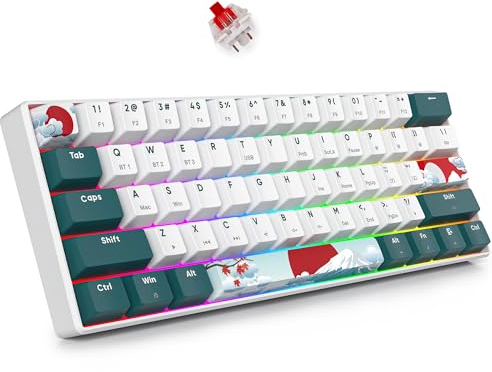 SOLIDEE 60% tastiera meccanica RGB cablata/bluetooth 5.0 tastiera a doppia modalità,tastiera da gioco meccanica retroilluminazione RGB,61 tastie hot swappable keyboard gateron red per PC(GT61 Forest)