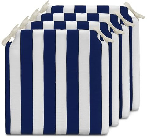 TIENDA EURASIA - Cojines para Sillas de Terraza | Pack de 4 Unidades | Estampado de Rayas | Medida 40 x 40 x 4 cm | Funda Lavable con Cremallera | 2 Cintas de Sujeción | Relleno de Espuma (Azul)