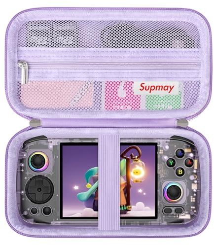 Supmay Hard Carrying Case for RG406H/ RG CubeXX/ RG Cube Retro Handheld Game Console, Retro Game Travel Storage Holder with Mesh Bag for SD Card, USB Charging Cable, User Manual, Purple