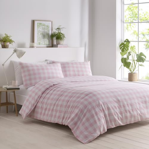 Portfolio Home Gingham Check Pink King Soft Easy Care Bed Linen Bedding Duvet Cover Quilt Set With Pillow Cases