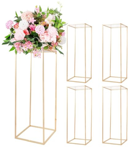 Fullvaseer 31.5Inch Gold Flower Stand Centerpieces for Wedding,Metal Column Geometric Flower Stand Tall Floor Vase for Table Decorations Event Home Party( 5pcs)