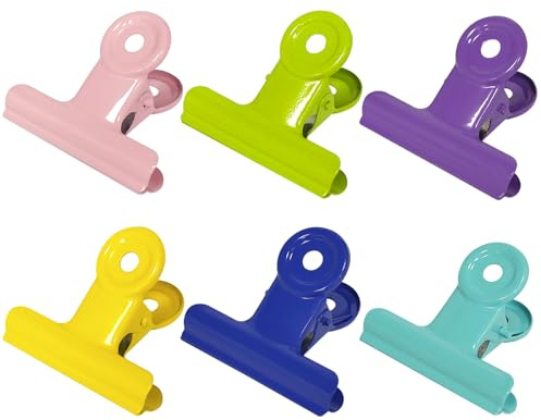 GUOKOFF 50mm Bulldog Clip Raccoglitore, 12 Pezzi Metal Bulldog Clip, Bulldog Binder Clip Bulldog Clip, Metallo Clip di Bulldog per Ufficio Scuola (6 colori)