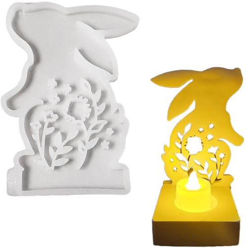 ALEFBET Silikonform Einschieber Hase,Silikonformen Gießformen Einschieber Ostern,Silikonformen Einschieber für Kerzenhalter Sockel (Hase S0973）