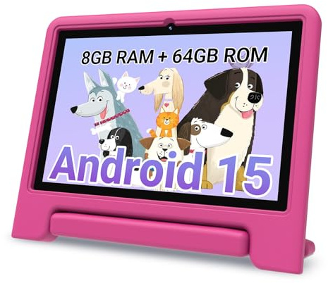 2025 Kids Tablet, 10.1 Inch Android 15 Tablet for Kids, 8+64GB Storage (1TB Expand), Octa-Core, WiFi 6, Pre-Installed Educational Apps, Parental Control, with EVA Protective Case, Eye Protection Mode