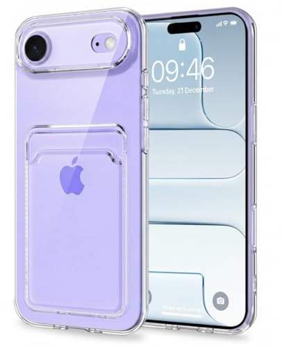 AMPLE Case for iPhone Air, Liquid Silicon Back Card Holder Phone Case, Ultra Slim Soft TPU Shockproof Case with Card Slot, Card Holder Sleeve, Wallet Card for iPhone 17 Air (Clear)