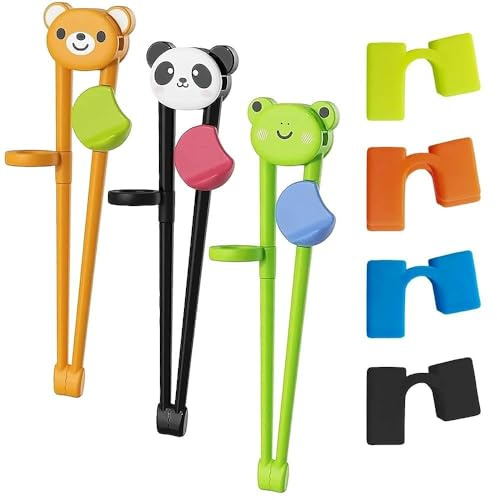 3 Pairs Kids Chopsticks, Re-Usable Training Chopsticks with 4 Pcs Chopstick Assistant, Chopstick for Kids, Chop Sticks for Beginners, Left or Right Handed