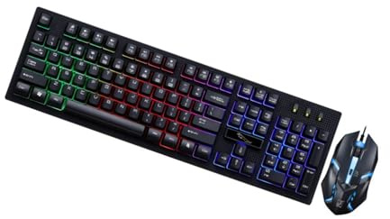Ensemble Clavier et Souris de Jeu Mécanique 104 Touches Noir | USB Lumineux, Design sans Conflit, Plastique Résistant à L’usure, 1 Set, Usage Maison et Bureau