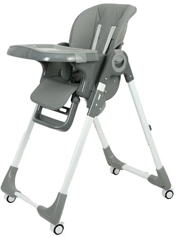 RBFGYIOP Seggiolone pieghevole ed ergonomico per bambini - Altezza regolabile, schienale reclinabile 110°-160°, 3 posizioni vassoio - Cintura a 5 punti, vassoio e poggiapiedi rimovibili - Facile da