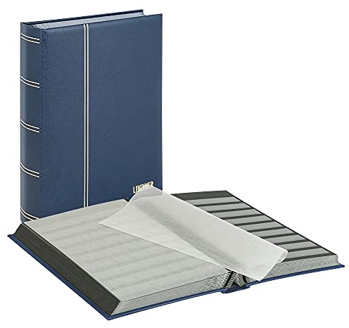 Einsteckbuch ELEGANT, blau, wattiert, 64 schwarze Seiten, durchgehende Klarsichtfolien-Streifen, 230 x 305 mm