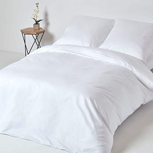 HOMESCAPES Parure de lit en Satin de Coton égyptien 1000 Fils, Housse de Couette 240x220 cm et 2 Taies d’Oreiller 80x80 cm, Coloris Blanc