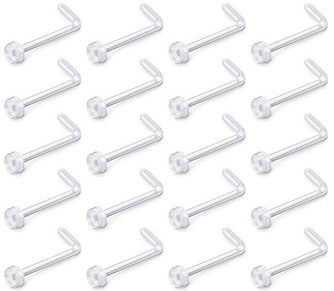D.Bella 18g Clear Nose Ring Retainer Bioflex L Shape Nose Rings Studs Piercing Jewelry Flat Top
