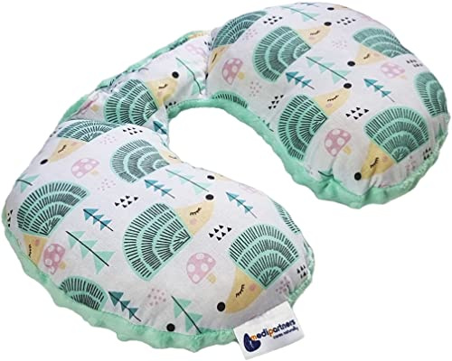 Medi Partners Almohada Cervical Coche Bebe cojin cuello niños cojín viaje - 100% Algodón/Minky Avion Neck Travel Pillow Almohadilla Cervicales Nino (Erizos con menta Minky)
