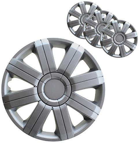 PETEX 4 Stück Radkappen 15 Zoll Radzierblenden in Silber, ABS Kunststoff, Acrylnitril-Butadien-Styrol, Universal
