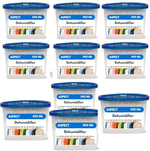 Aspect Dehumidifier Disposable, 500ml Pack Of 10 Dehumidifiers for Home, Moisture Absorber Helps Prevent Damp, Mildew, Mould and Condensation, Ideal For Windows, Damp, Home, Bathroom, Kitchen,Wardrobe