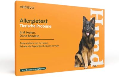vetevo Allergietest Hund - Tierische Proteine - 80 Fisch- & Fleischsorten | Umfasst auch Eier & Milchprodukte, Speichel- & Fellprobe von zu Hause, bei Juckreiz & Pfotenlecken