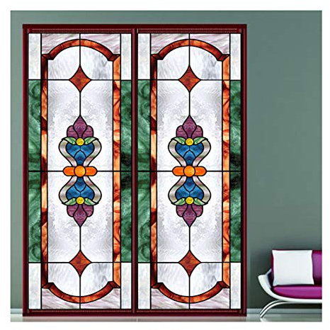 Stained Glass Window Film,European Church Mosaic Art Stained Glass Film,Static Cling Privacy Window Sticker,C,60x90cm(24x36)
