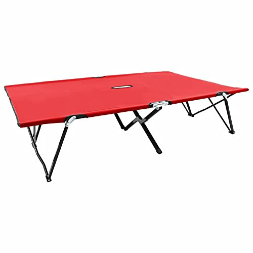 Tidyard Solstol hopfällbar dubbelsäng för 2 personer, campingsäng, ressäng, relaxsoffa, trädgårdsbänk, viksäng, campingsäng 193 x 125 x 40 cm, gästsäng, fältssäng, rött stål 240 kg